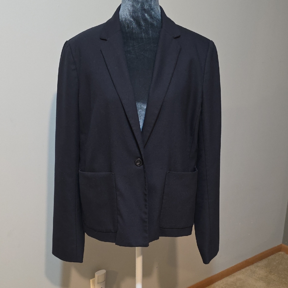 GAP Navy Blue Single-Button Blazer Women's 12‎ Lined Career Office Jacket